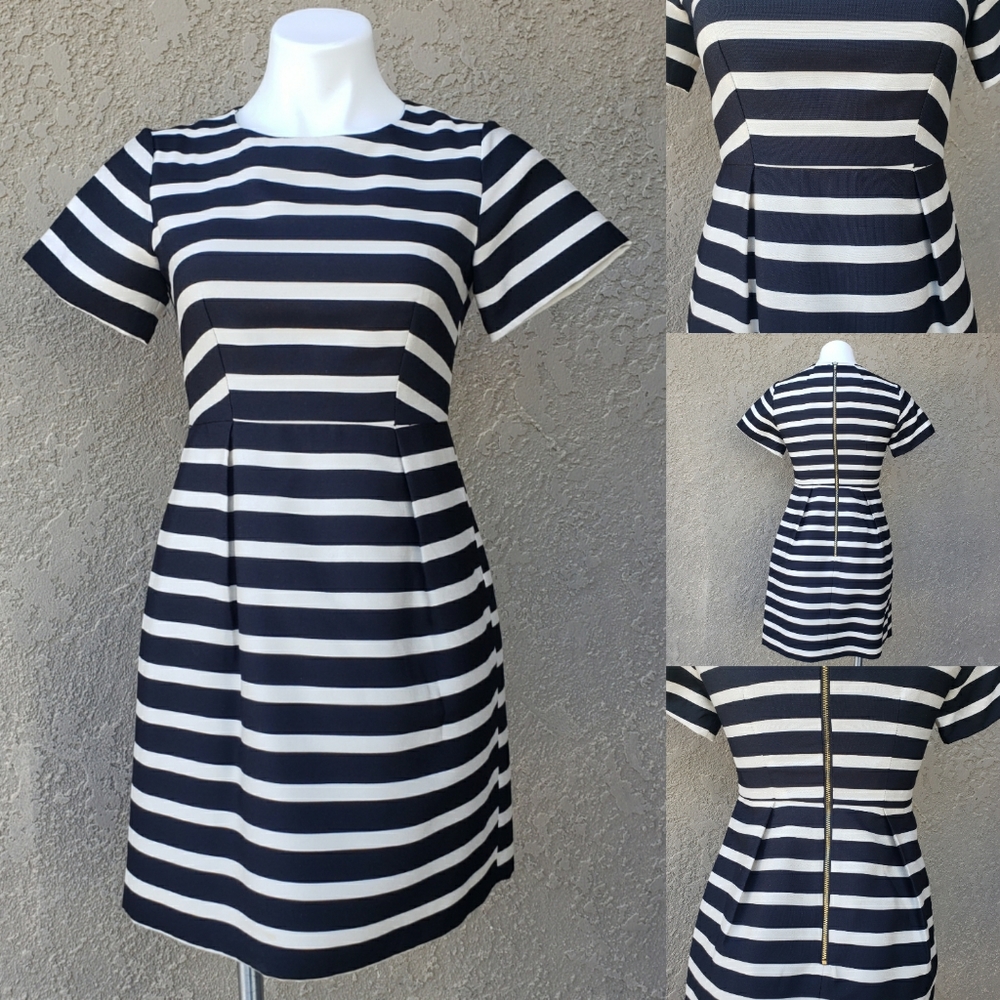 H&M Black and White Striped Pleated Dress Size 6